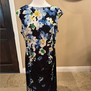 Ralph Lauren Black Midi Dress with Blue and Yellow Floral Print